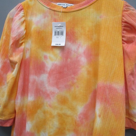 BNWT Yakira Bella Women's Dress Size L Crew Neck 3/4 Sleeve Orange/Pink Dress - Picture 6 of 11